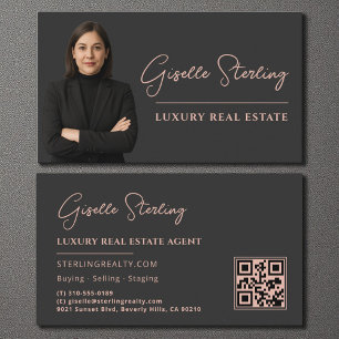 Tarjeta De Visita Guión de código QR rosa Rubor inmobiliario de lujo