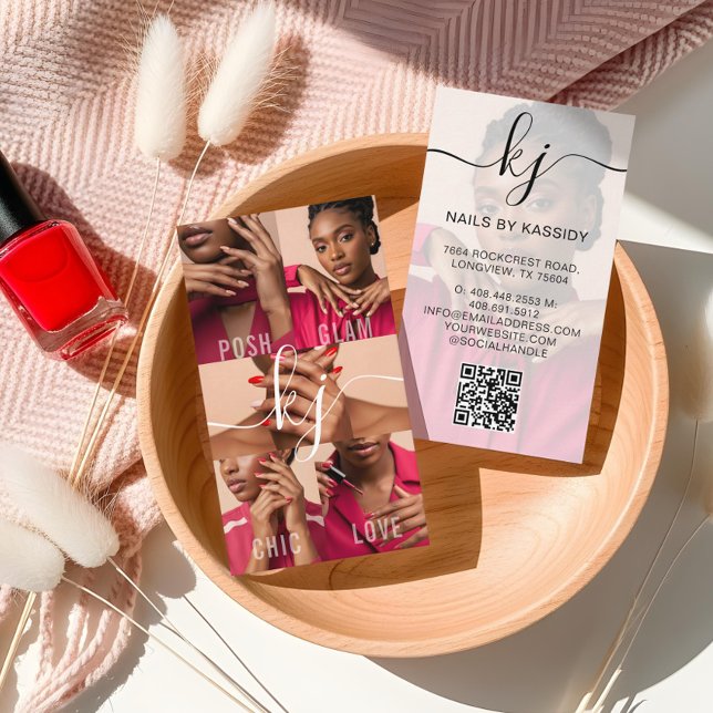 Tarjeta De Visita Guión de Collage de Fotos Elegante Monograma de Ca (Elegant Photo Collage Script Calligraphy Monogram Business Card)