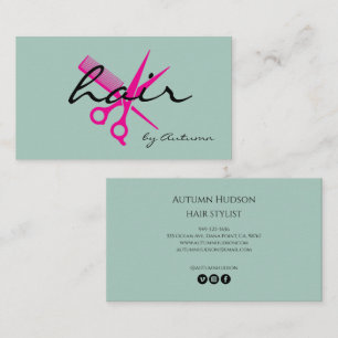 Tarjeta De Visita Guion de estilista de cabello moderno rosa menta