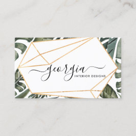 Tarjeta De Visita Guión de firma Acuarela Tropical Verdor Oro