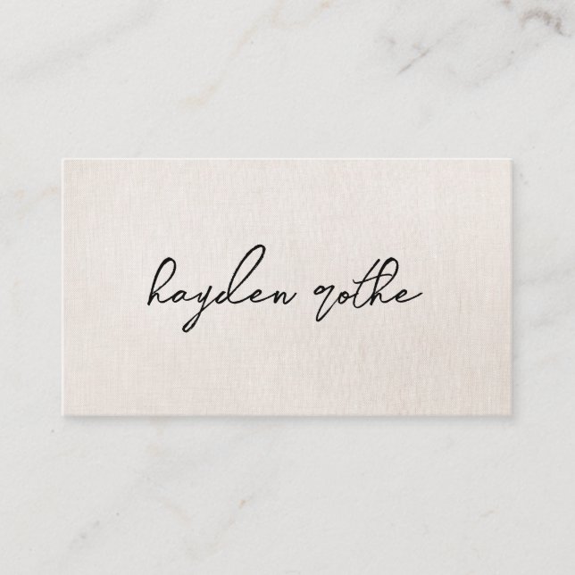 Tarjeta De Visita Guión de firma Beige Faux Linen (Anverso)