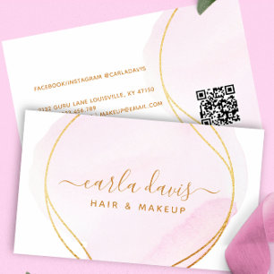 Tarjeta De Visita Guión de firma Blush rosa acuarela dorado QR
