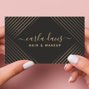 Tarjeta De Visita Guión de firma Líneas geométricas Negro y Dorado