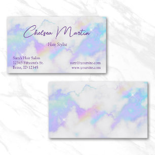 Tarjeta De Visita Guión de firma manuscrita Glam Holo Marble