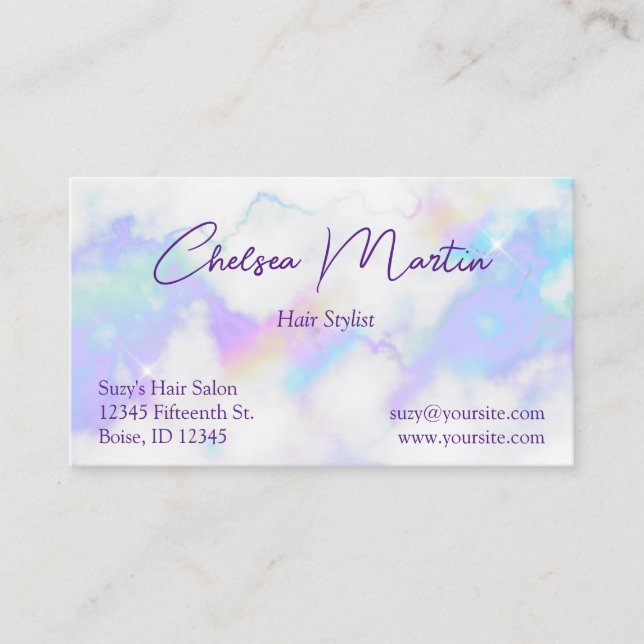 Tarjeta De Visita Guión de firma manuscrita Holo Marble Glam (Anverso)