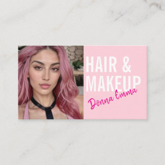 Tarjeta De Visita guion de foto de artista de cabello rosa y maquill