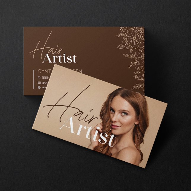 Tarjeta De Visita Guión de foto elegante de moda Biege Hairstylist (Subido por el creador)