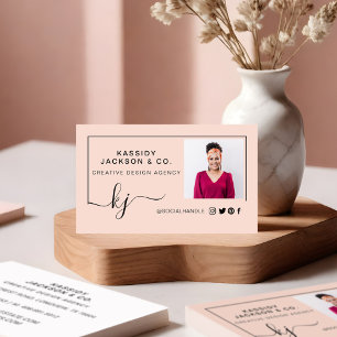 Tarjeta De Visita Guión de Foto Monograma Minimalista Profesional El