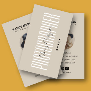 Tarjeta De Visita Guión de fotografía Tipografía Imagen Beige