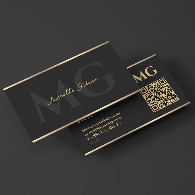 Tarjeta De Visita Guión de inicio de monograma profesional negro (Professional Monogram Initials Script Black Business Card
)