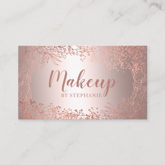 Tarjeta De Visita Guión de maquillaje floral de Relieve metalizado m (Anverso)