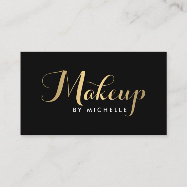 Tarjeta De Visita Guión de maquillaje Glam Textos Dorado/Tarjeta de  (Anverso)
