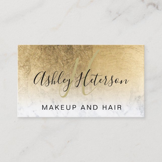 Tarjeta De Visita Guión de mármol de Relieve metalizado dorado monog (Anverso)