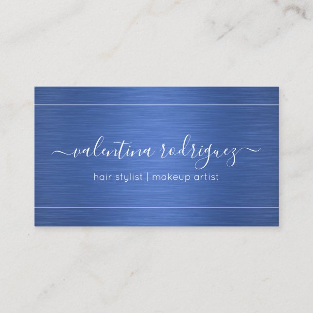 Tarjeta De Visita Guión de moda cepillado azul real moderno Minimali (Anverso)