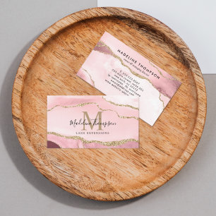 Tarjeta De Visita Guión de moda Rubor Agate rosa Geode Gold Monogram