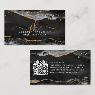 Tarjeta De Visita Guión de oro del monograma de la agonía negra