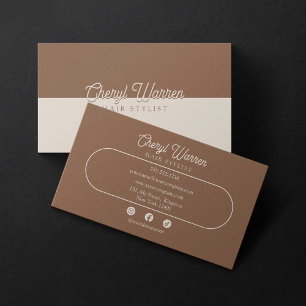 Tarjeta De Visita Guion de peluquero elegante marrón y beige minimal