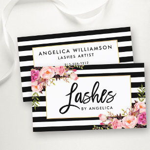 Tarjeta De Visita Guión de pincel Aletas Florales Rosadas Tiradas
