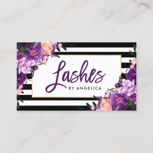 Tarjeta De Visita Guión de pincel Floral Purple Lashes Stried