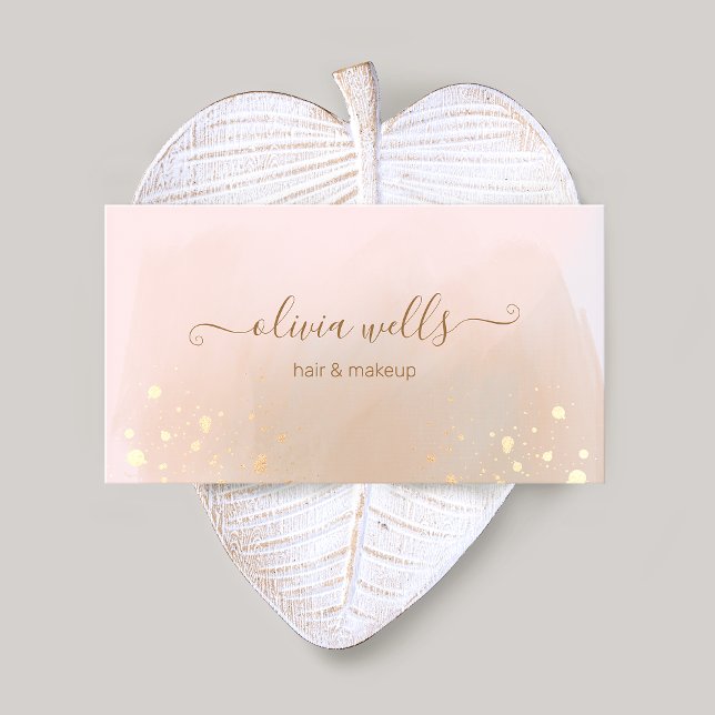 Tarjeta De Visita Guión de salpicadura dorada Tan Abstract Watercolo (Subido por el creador)