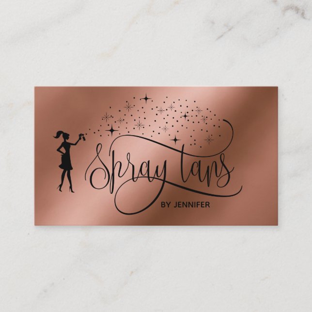 Tarjeta De Visita Guión de Spray tans rosa oro purpurina cobre (Anverso)