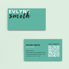 Tarjeta De Visita Guión de tipografía de código QR azul pastel limpi