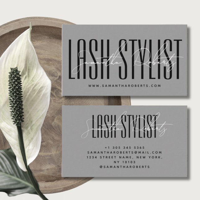 Tarjeta De Visita Guión de tipografía moderna estilo Lash gris (Subido por el creador)