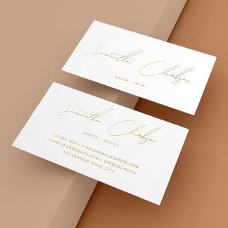 Tarjeta De Visita Guión dorado con letras a mano Crema Minimalista B