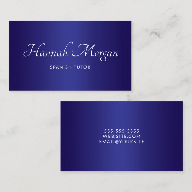 Tarjeta De Visita Guión elegante azul oscuro y profundo (Anverso / Reverso)
