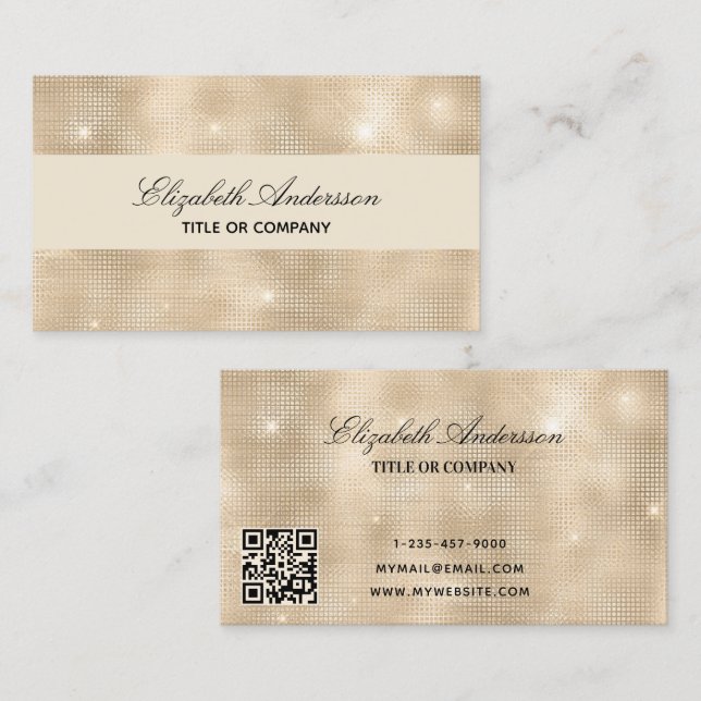 Tarjeta De Visita Guión elegante del código qr de Golden (Anverso / Reverso)