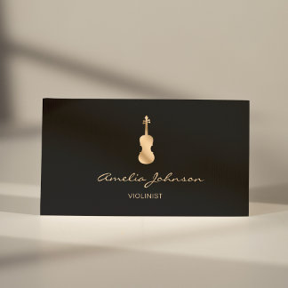 Tarjeta De Visita Guión elegante del violín dorado