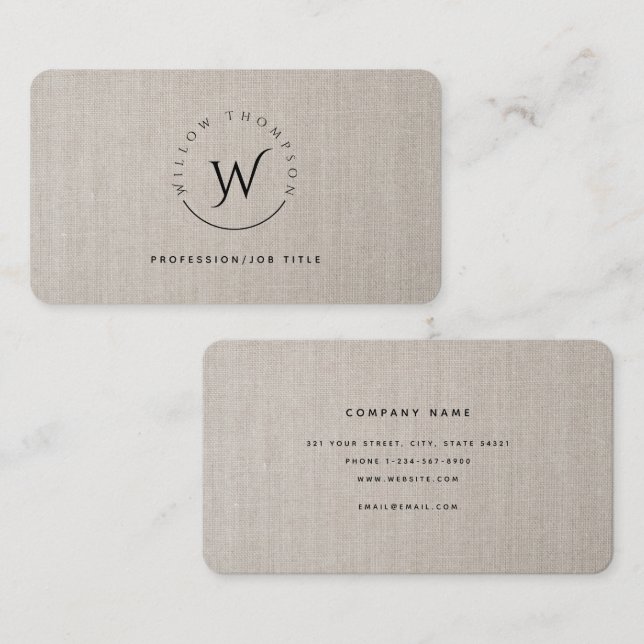 Tarjeta De Visita Guión elegante monogramado de estilo rústico beige (Anverso / Reverso)