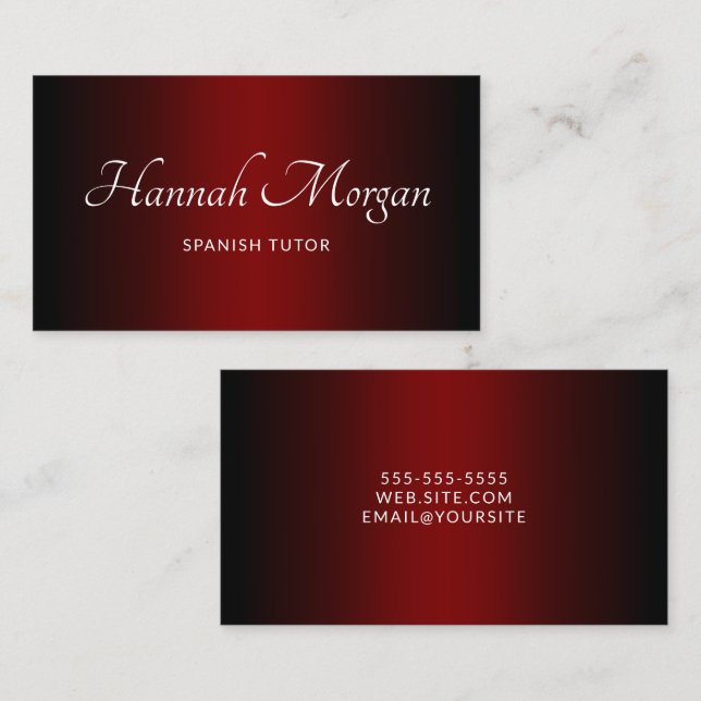 Tarjeta De Visita Guión elegante Ombre rojo profundo negro (Anverso / Reverso)