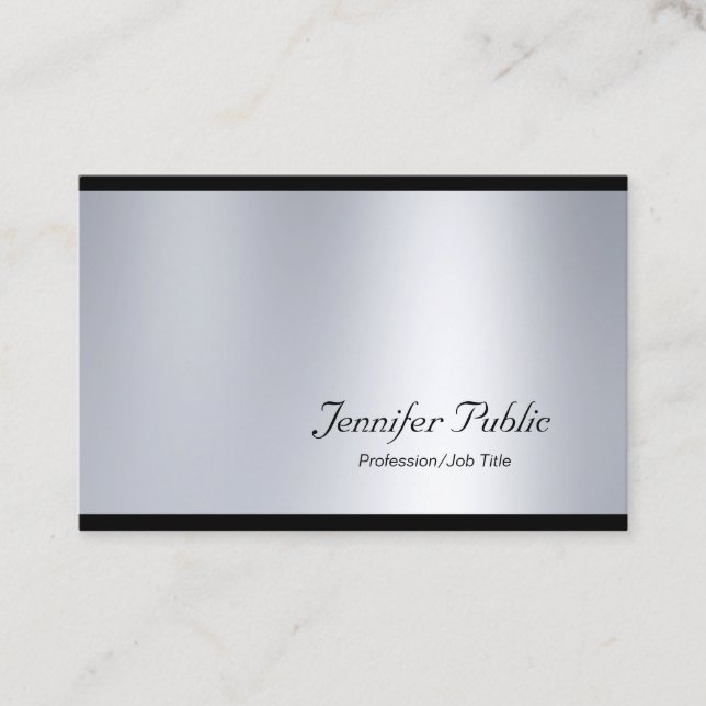 Tarjeta De Visita Guión elegante profesional Glam Silver Moderno (Anverso)