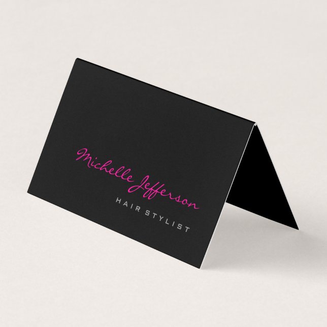 Tarjeta De Visita Guión estilo cabello Gris Pink trendy plegado (Anverso)