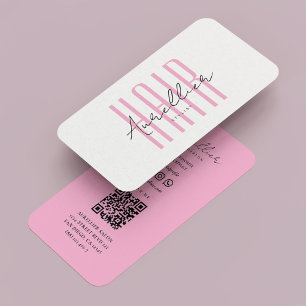 Tarjeta De Visita Guión estilo peinado mínimo rosa blanco