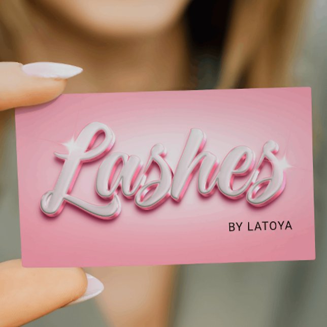 Tarjeta De Visita Guión estilo Tec3D del Artista Eyelash Blanco Rosa (Subido por el creador)