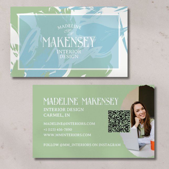 Tarjeta De Visita Guión floral Código QR Diseño interior Foto (Advertise your personal small business with this floral card!)