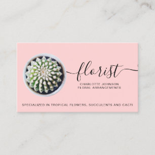 Tarjeta De Visita guión florista moderno cactus tropical foto rosa