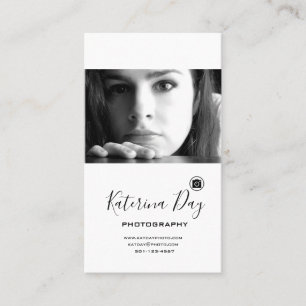 Tarjeta De Visita Guión fotográfico de retrato blanco negro moderno
