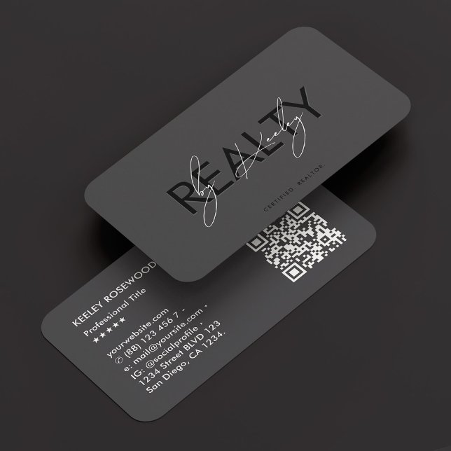 Tarjeta De Visita Guión gris oscuro de realtor mínimo (Minimal Realtor Realty Dark Grey Script Business Card
)