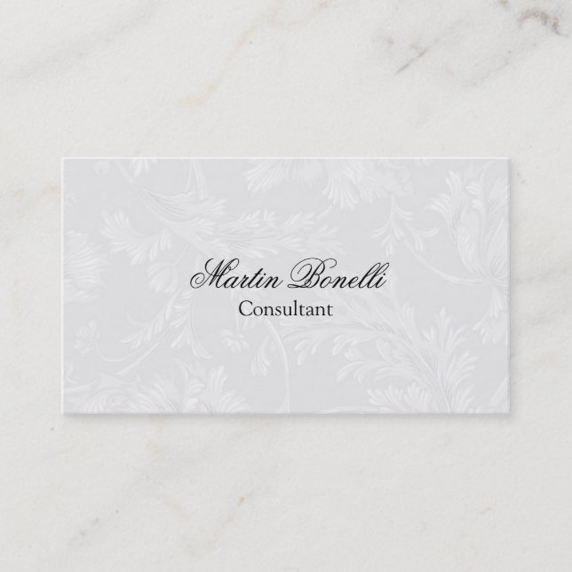 Tarjeta De Visita Guión grisáceo de Damasco floral (Anverso)