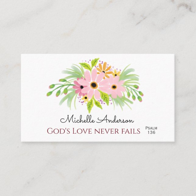 Tarjeta De Visita Guión Inspirador floral de acuarela de bonito (Anverso)