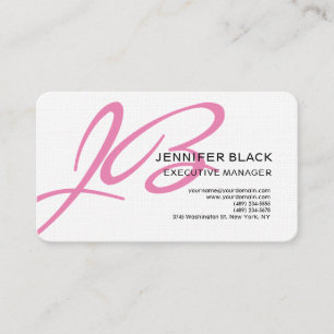 Tarjeta De Visita Guión lineal Monograma blanco rosado moderno plano