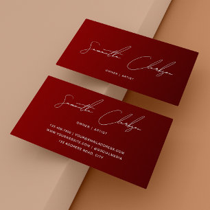 Tarjeta De Visita Guión Manuscrito Burgundy Clásico Minimalista