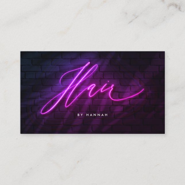 Tarjeta De Visita Guión manuscrito de Neon Purple (Anverso)