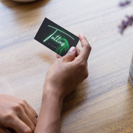 Tarjeta De Visita Guión manuscrito de neón verde y tatuajes de humo