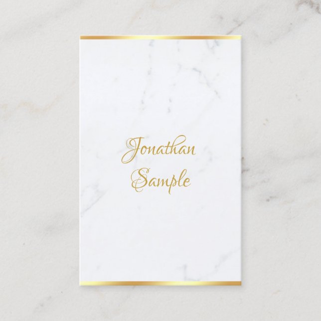 Tarjeta De Visita Guión manuscrito Elegante Marble Gold (Anverso)