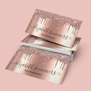 Tarjeta De Visita Guión Manuscrito Rosa Dorado Glitter Moderno Perso