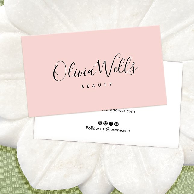 Tarjeta De Visita Guión manuscrito rosa Rubor Iconos de medios socia (Subido por el creador)